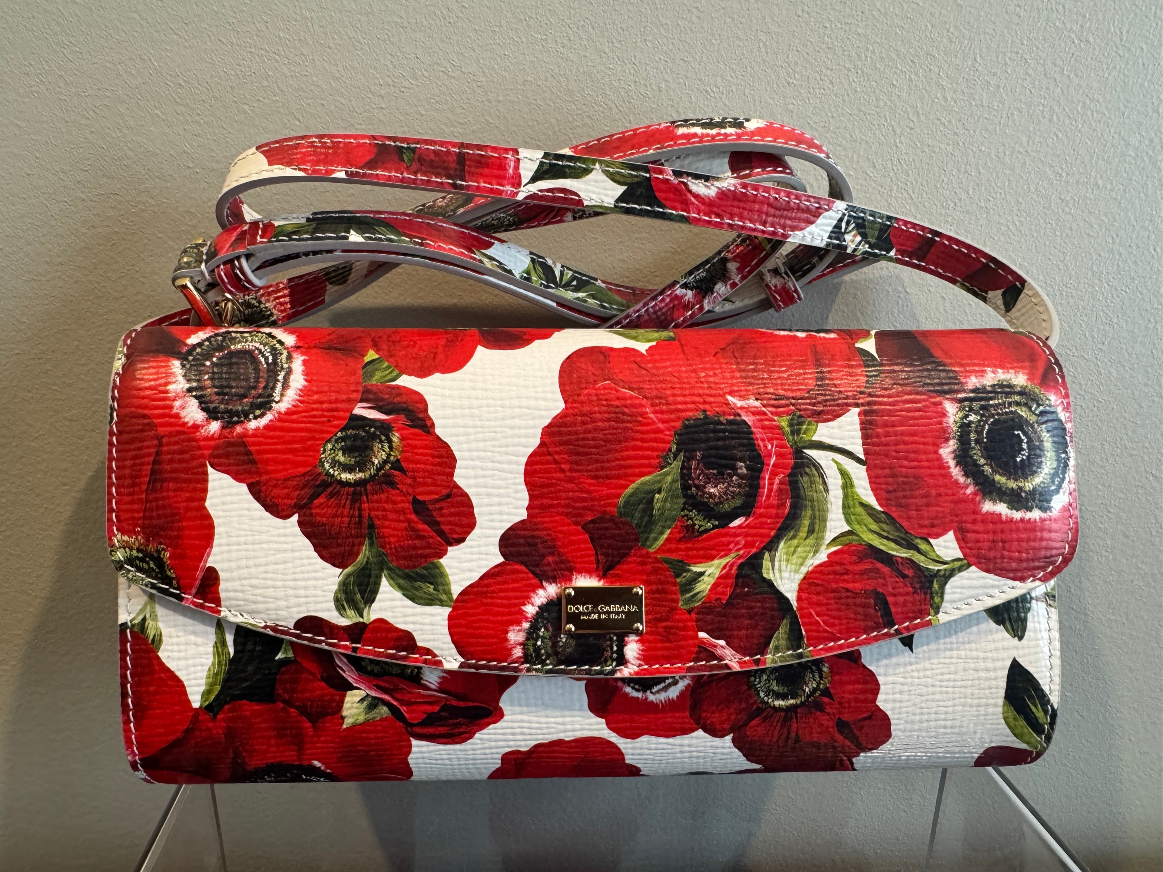 DOLCE & GABBANA Shoulder Bag 2way Clutch Flower Print Poppy Red NEW - GENUINE