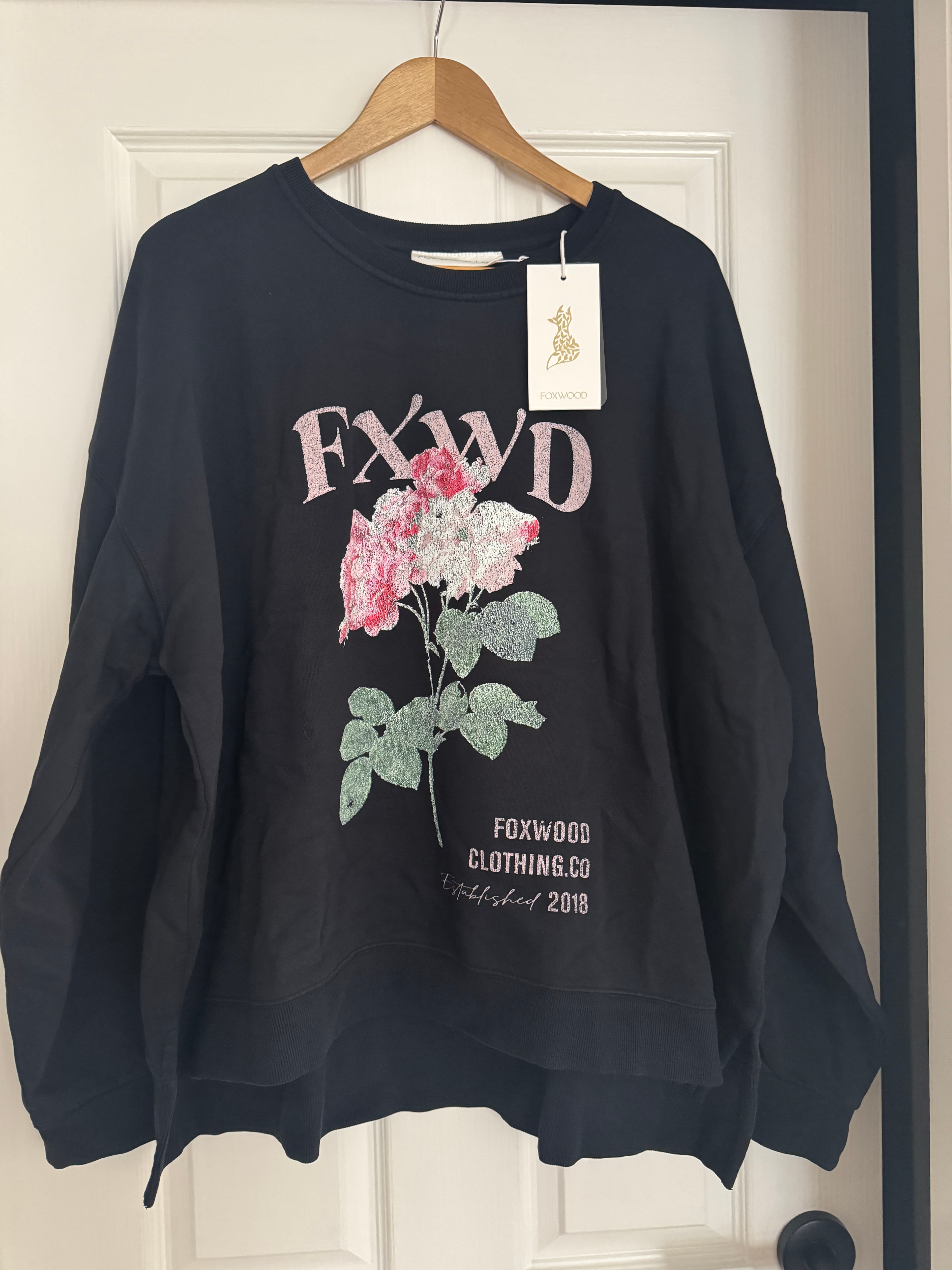 FOXWOOD Rosa Crew Ladies Jumper - Size 16 - Brand New with Tags - Washed Black