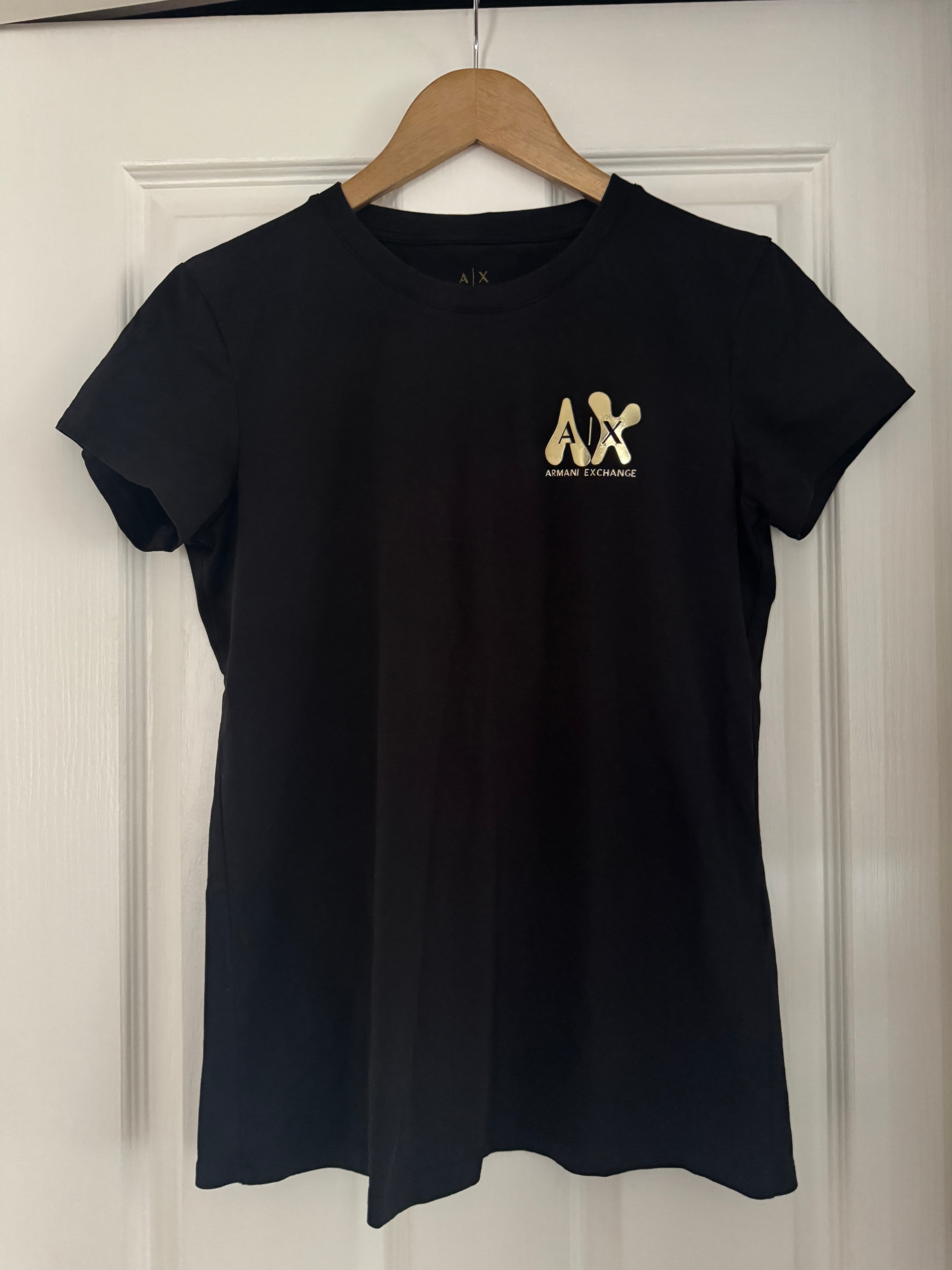 Armani Exchange Women's Short Sleeve - Gold Logo Print Slim Fit T-Shirt - Large