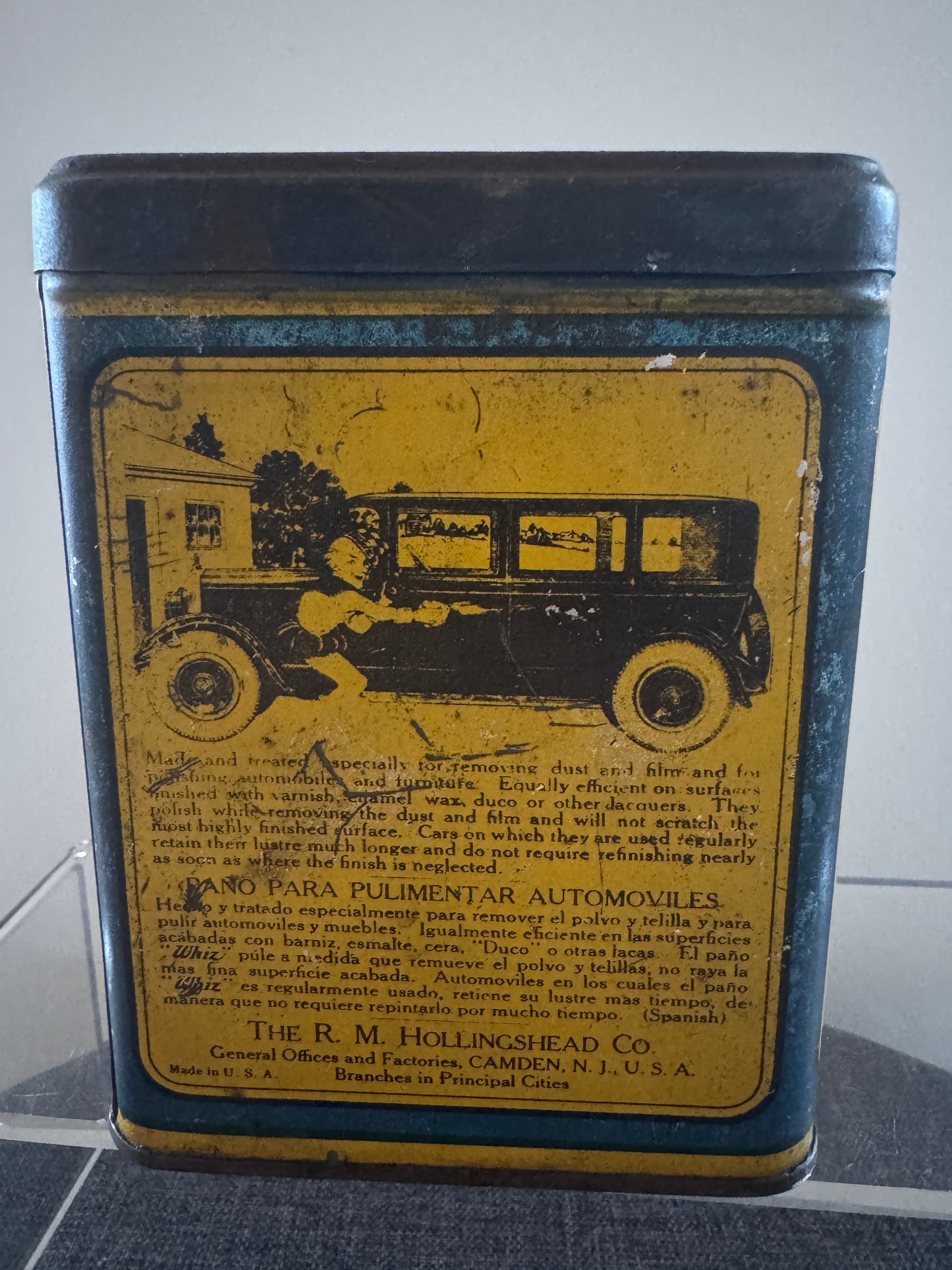 Vintage Whiz Auto Polishing Cloth Tin - Motor Oil Petrol Tin - Old Car On Back
