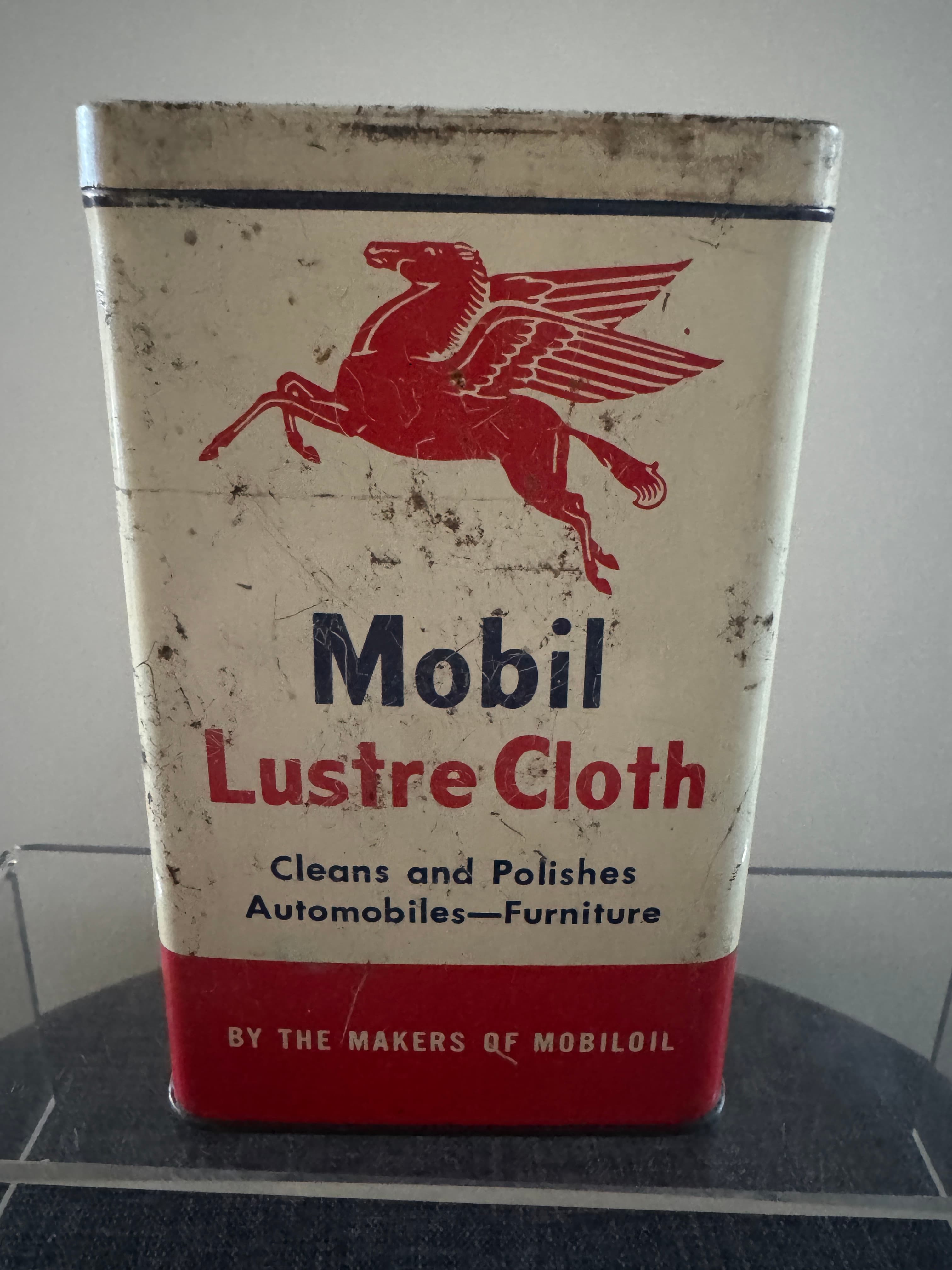 Vintage Mobil Lustre Cloth Tin - Motor Oil Petrol Tin - Pegasus