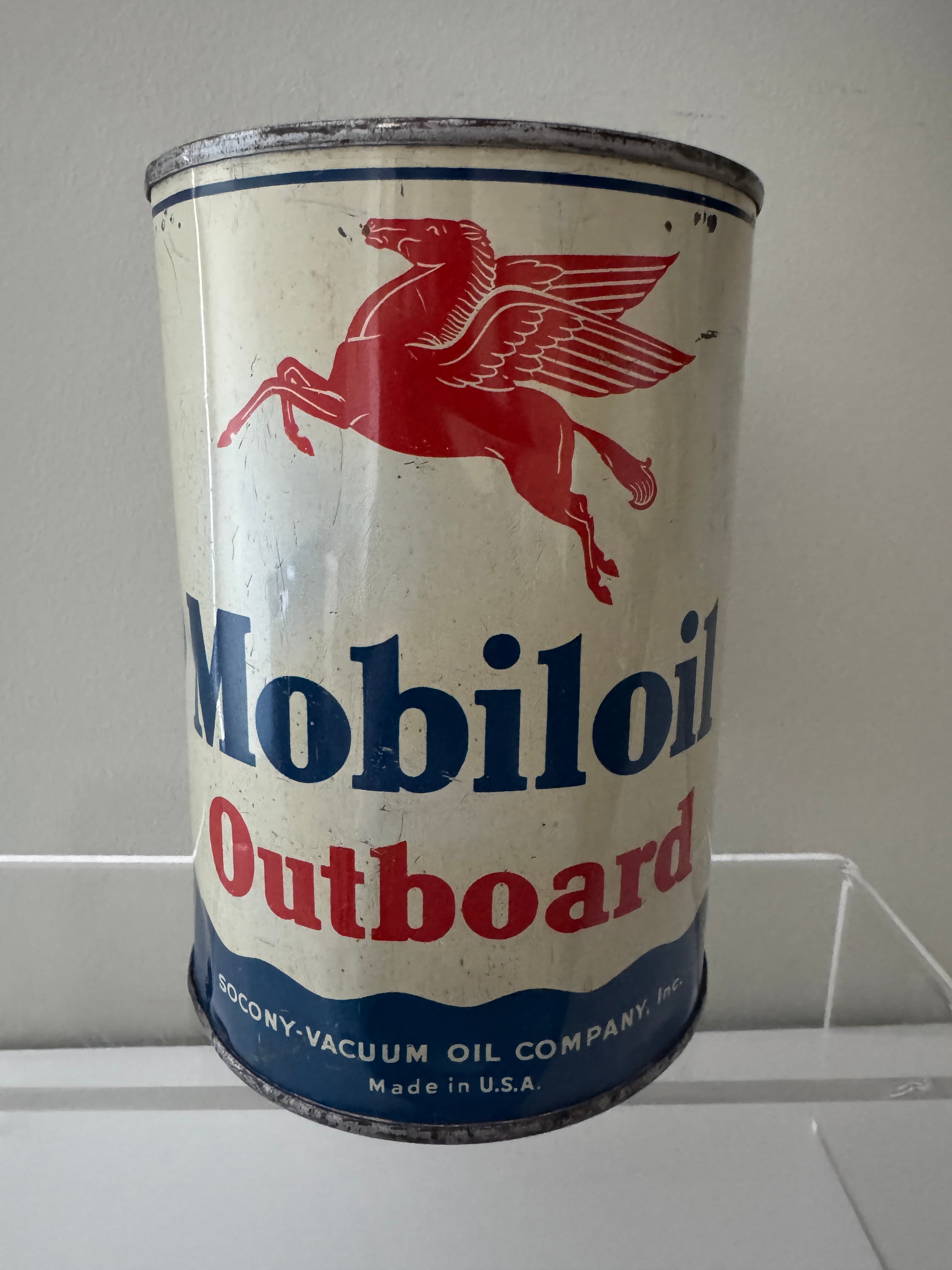 Vintage Mobiloil Outboard Oil Tin - Motor Oil Petrol Tin - Mobil Oil Pegasus
